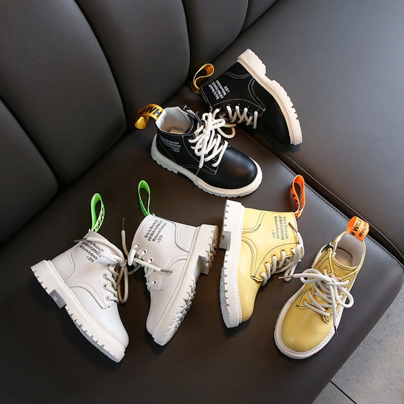 Kids Boots Martin PU Leather Waterproof Motorcycle Boots Winter Snow Boot Brand Girls Princess Shoes Rubber Boots