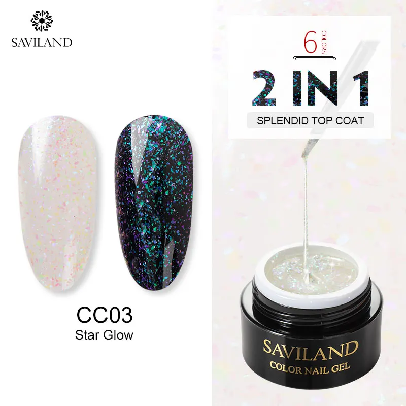 CC03 SAVILAND лазерный блеск верхнее покрытие 2 в 1 гель лак для ногтей замачиваемый эффект хамелеона УФ гель лак DIY черный праймер - Цвет: CC03