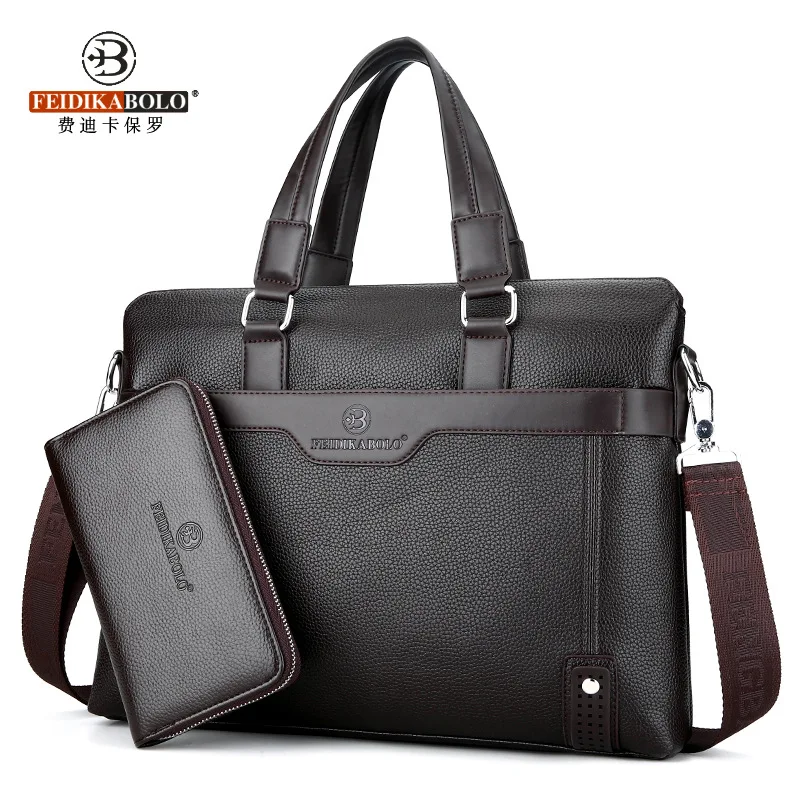 

New Style Lettered Men's Bag Casual Briefcase Portable Briefcase Large-Volume Horizontal Version of Shoulder Men PU Bag