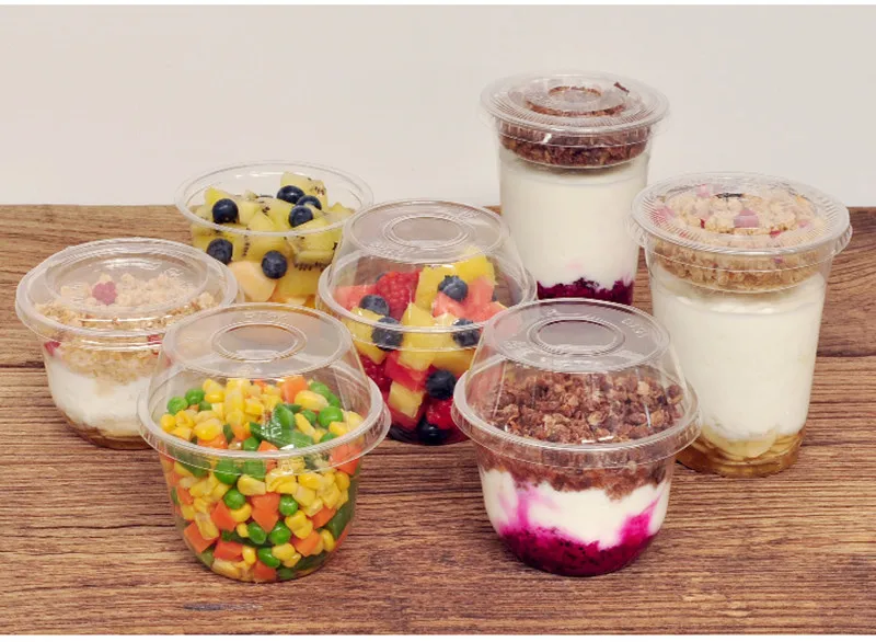 50pcs Disposable yoghurt cup with lid PET15oz U shape transparent espresso milk tea juice cold drink plastic cup with cover