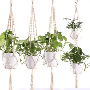 

Basket Jute Rope New Cotton And Linen Hanging Flowerpot Net Fashion Vintage Macrame Plant Hanger Indoor Outdoor Hanging