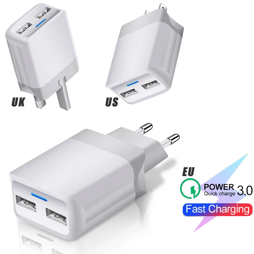 

NEW QC3.0 USB 2-Port Charger Fast Charging for Samung UK US EU Plug Wall Adapter Mobile Universal Charging Phone