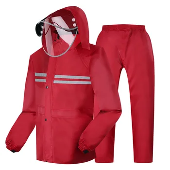 

Travel Hiking Raincoats Set Hooded Red Waterproof Outdoor Motorcycle Adult Raincoats Reusable Impermeable Rainwear Set MM60YY