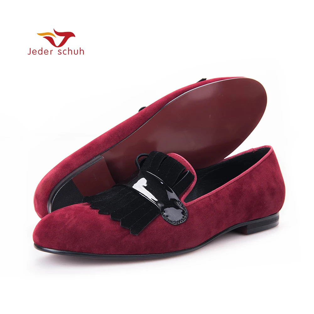 Men Loafers Men'S Classic Large Fringed Wedding Shoes Banquet Red And Black Color Make You Charm Flats Loafer | Обувь