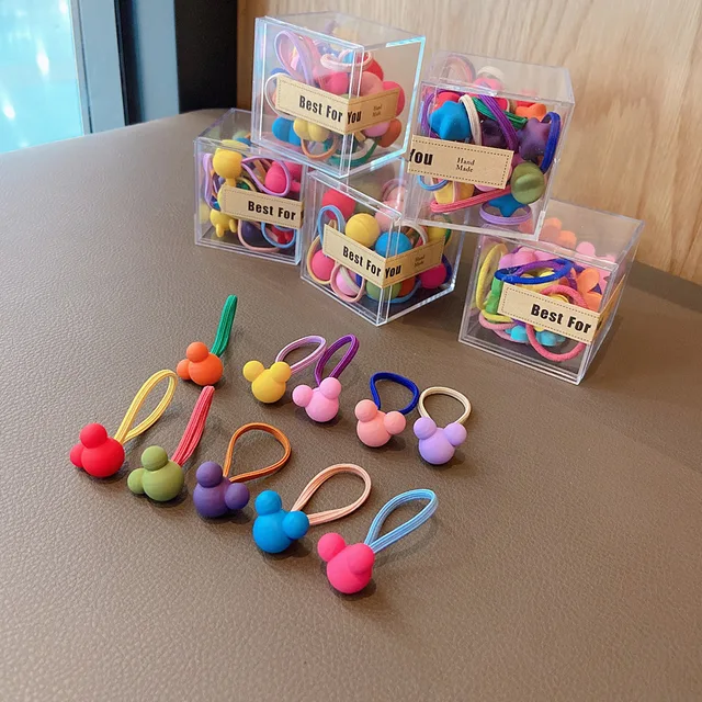 10 pcs Children's Headband Headwear Heart Hair Korean Version Cartoon Girl Rubber Band Sweet Cute Hair Tie Hair Accessories Mickey