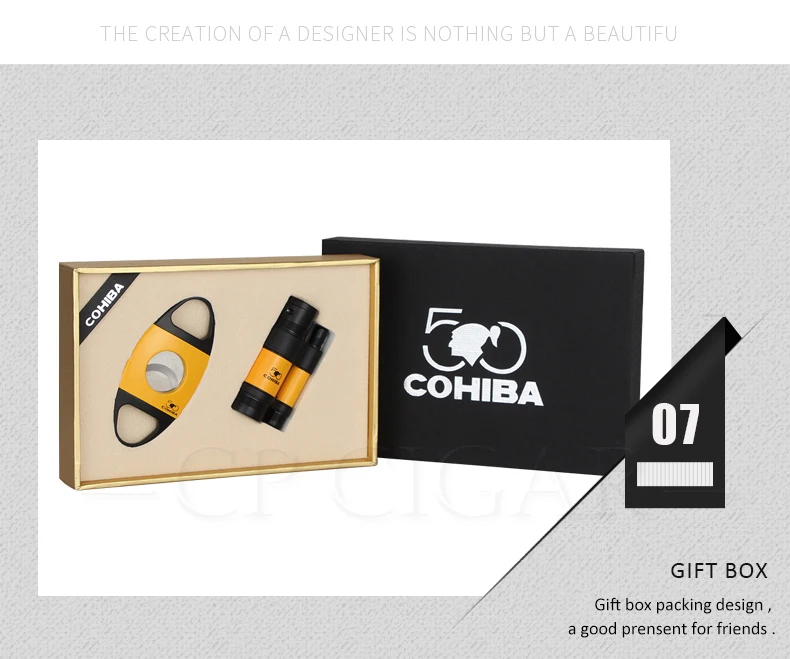 COHIBA набор 3 струйный фонарь Зажигалка Роскошный Металлический Прикуриватель ветрозащитный Карманный Каттер для сигар острое лезвие из нержавеющей стали W/Подарочная коробка