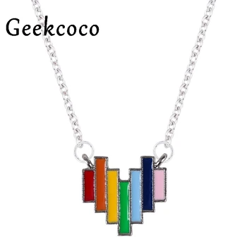 

10pcs/lot J1374 Colorful Rainbow Heart Shape Pendant Necklaces Cartoon Stainless Steel for Men Women Jewelry party favors gift