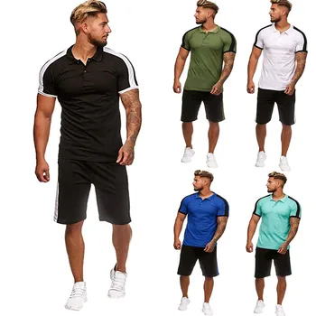 

Tracksuit Men спортивный костюм мужской Summer Leisure Fashion Solid Collision Short Sleeve Shorts Sports Thin Sets Free Ship