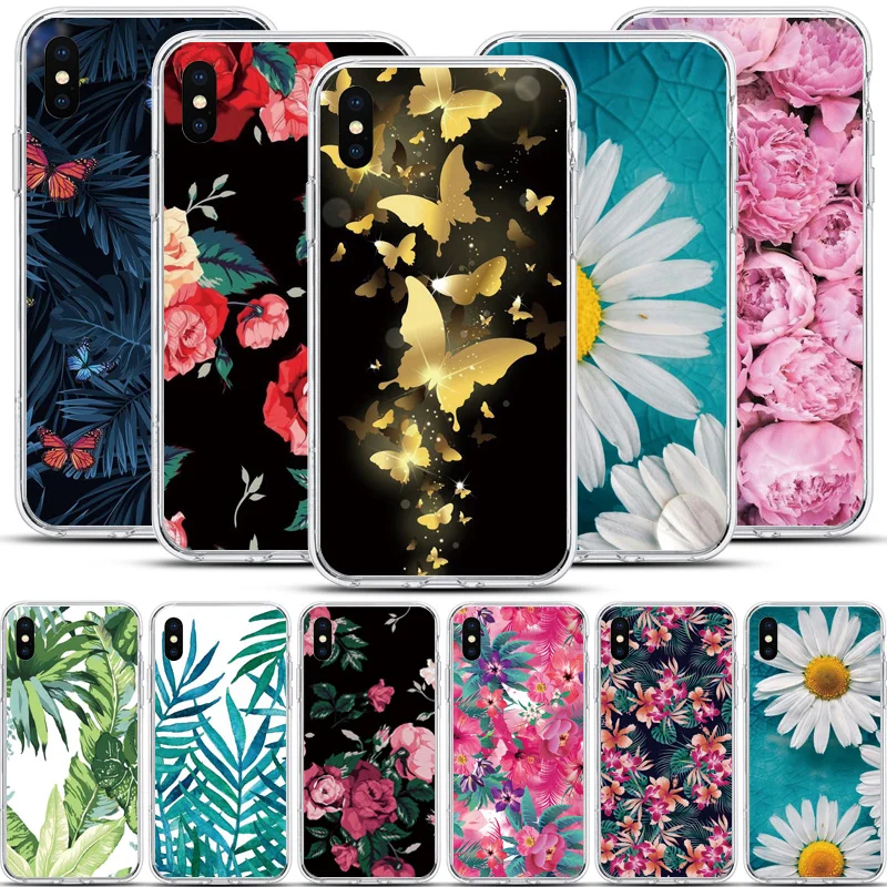

Plant, flower, butterfly, transparent soft case for iphone 11 11pro 11promax x xr xsmax 6 6s 7 7s 8 8plus Silicone protector
