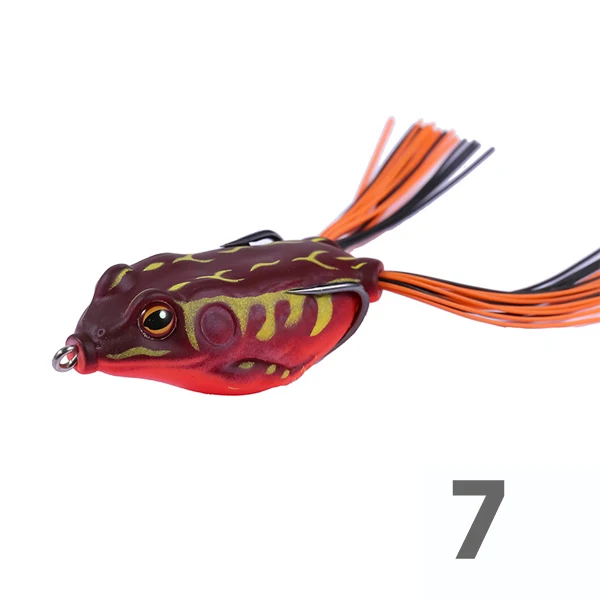 7 KASSYAA Topwater приманка для рыбы в виде мягкой лягушки Рыбалка 50 мм 9 г силиконовые Snakehead тройной крючок 55 мм 12 г качающийся, искусственный гольян кривошипная приманка - Цвет: 7