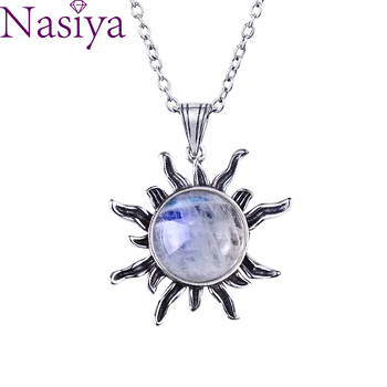 

Natural Moonstone S925 Sterling Silver Jewelry Pendants Necklaces for Women Men Sun Geometric Shape Vintage Woman Pendants