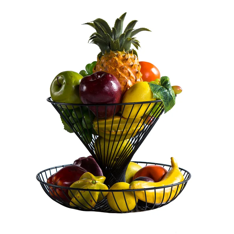 

Household double-decker fruit basket living room stylish fruit dried fruit plate modern kitchen fruit and vegetable basket
