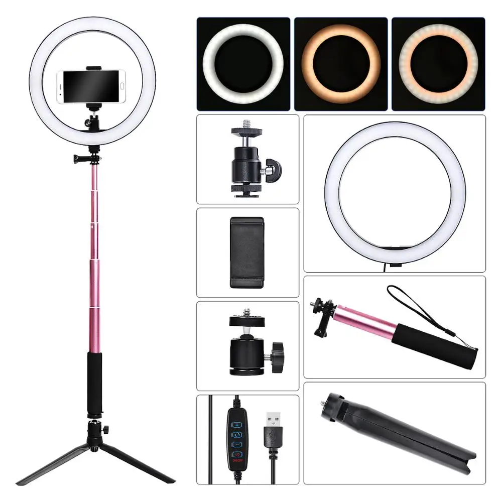 Günstig Fosoto 16 26cm Fotografische Beleuchtung 3200 K 5500 K Dimmbare Led Ring Licht Lampe Foto Studio Telefon video Schönheit Make Up mit stativ