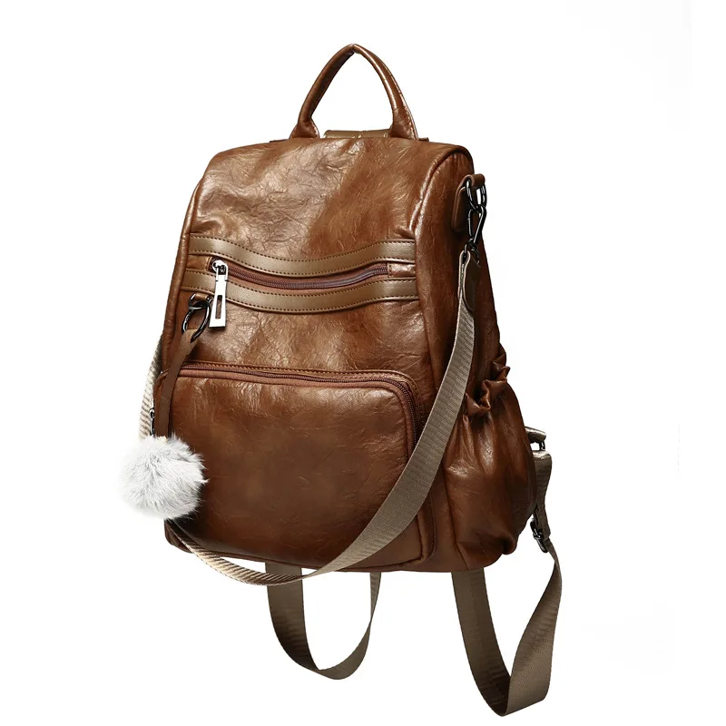 

Versitile Fashion 2018 New Style Backpack Women's Korean-style Cool Versatile Furry Ball Large Capacity Travel Bag Lightweight B