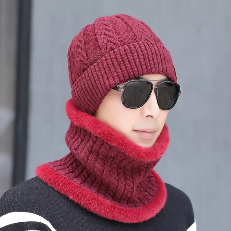 Зима шерсть Мужские вязанные шарф и шапка бини Шапки Маска Gorras Bonnet Теплые Мешковатые Зимние головные уборы для мужчин и женщин Skullies шапки
