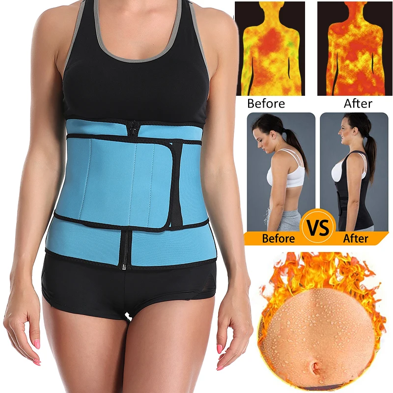 

Sauna Waist Trainer for Women Long Torso Plus Size Sweat Belts Zipper Bones Workout Trimmer Neoprene Underbust Cincher Corset