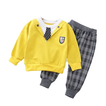 

2020 Spring Autumn Children Leisure Clothes Baby Boys Girls T Shirt Lattice Pants 2Pcs/sets Kids Infant Outfit Toddler Tracksuit