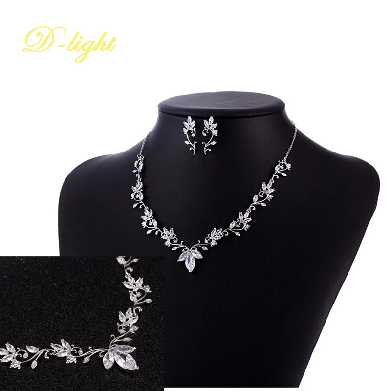 Gorgeous Elegant Bride Copper Inlaid Zircon Jewelry Set Earrings Necklace Two Piece Set Banquet Wedding Accessory Exquisite Gift 2