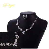 Gorgeous Elegant Bride Copper Inlaid Zircon Jewelry Set Earrings Necklace Two Piece Set Banquet Wedding Accessory Exquisite Gift 2