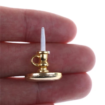 Retro 1:12 Scale Single Candlestick Candle Sconces Wall Lamp Miniature Doll House Decoration Accessory Light Model Gift for Doll 1