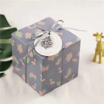 

10pcs/lot, 9*9*9cm Creative Flamingo Square Gift Box Candy Box Cake box Chocolate Box With Ribbon and tags Party Wedding Decor