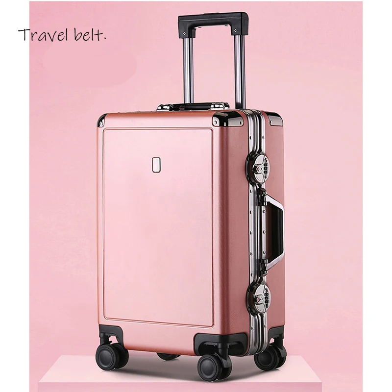 rose gold Ретро алюминий рамка 20/24 дюймов прокатки багажа Спиннер многофункциональный мужской чемодан колеса Брендовая женская дорожная сумка - Цвет: rose gold
