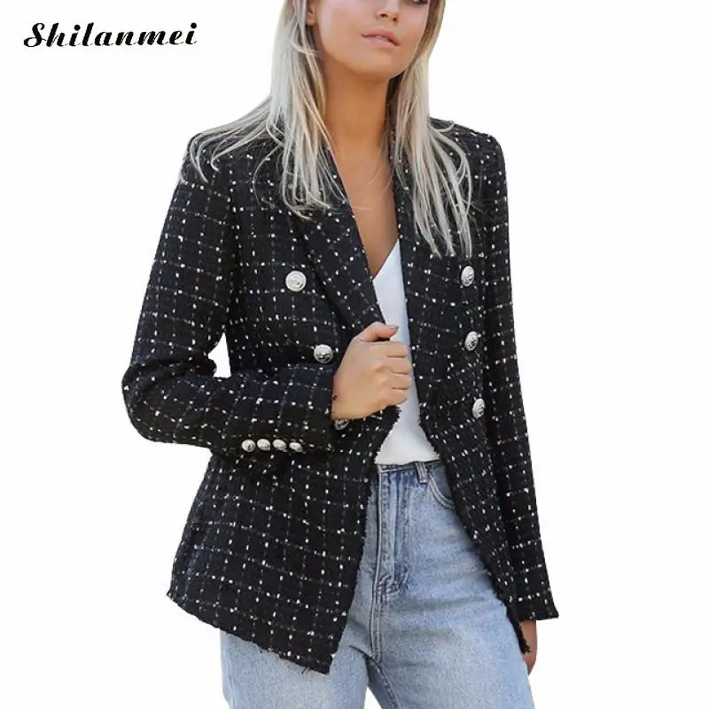 

Classic Plaid Female Jacket 2019 Autumn Winter Jacket Women Lapel Double Breasted England Style Female Coat Fashion Outerwear
