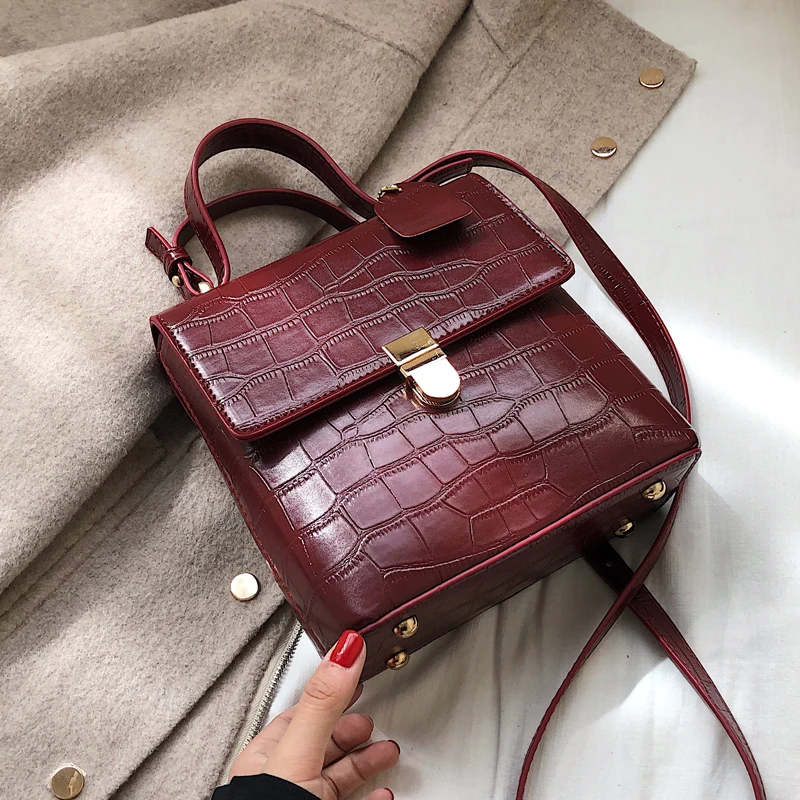 

Vintage Fashion Stone pattern Tote bag 2019 New High Quality PU Leather Women's Designer Handbag Lock Shoulder Messenger Bag