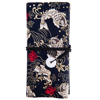 

Good Protection Make Up Brush Bag Old-School Fish Pattern 13Pcs Linen Makeup Brushes Sack