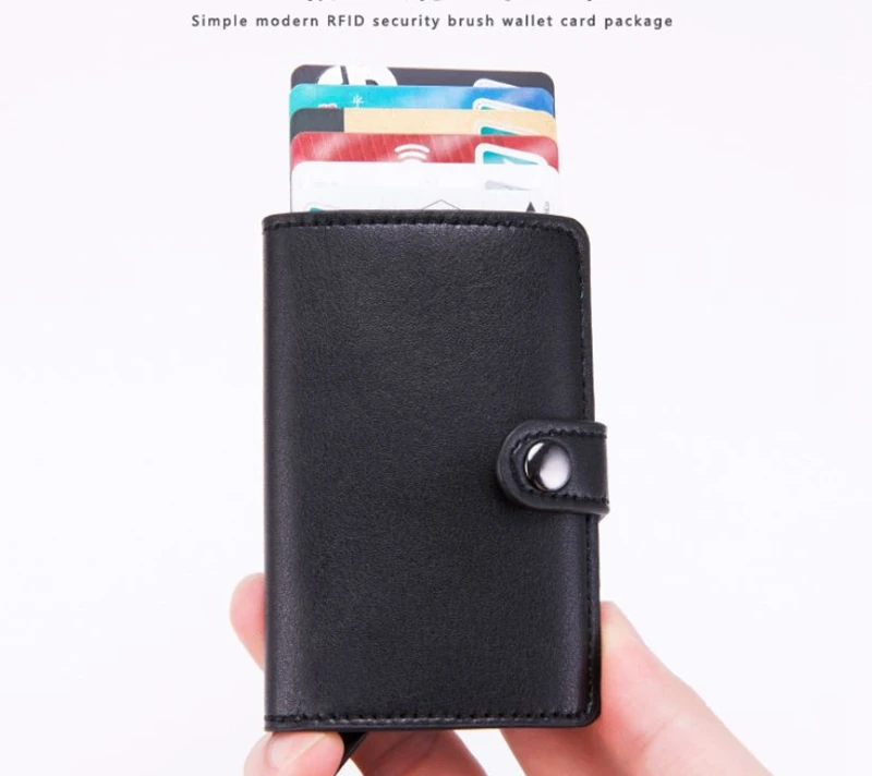 Автоматический мини-кошелек RFID из искусственной кожи, держатели для кредитных карт, алюминиевый сплав, противокражный чехол для ID карт