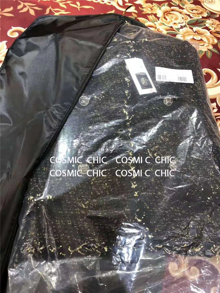Cosmicchic Женская Осенняя Элегантная черная короткая куртка Роскошная шерстяная твидовая куртка с длинными рукавами и золотым плетением нитей OL Женская куртка