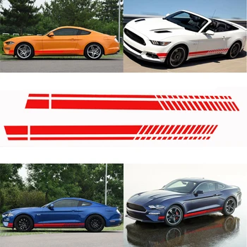 

2x Side Skirt Car Body Racing Stripe Sticker Graphic Decal Red For Ford Mustang