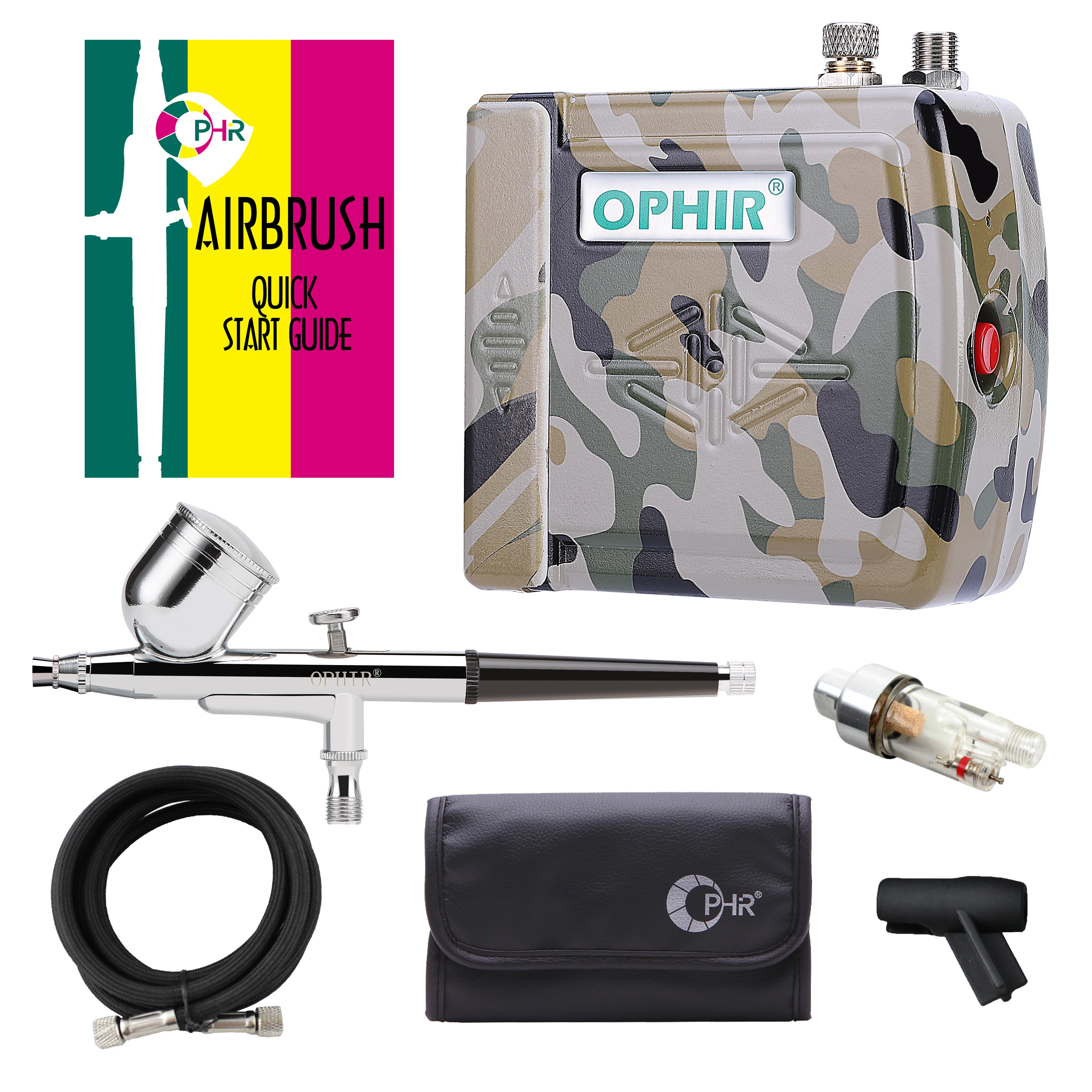 OPHIR Dual Action Airbrush Kit with Air Compressor Air Brush Spray Gun for Nail Art Hobby Makeup Body Paint