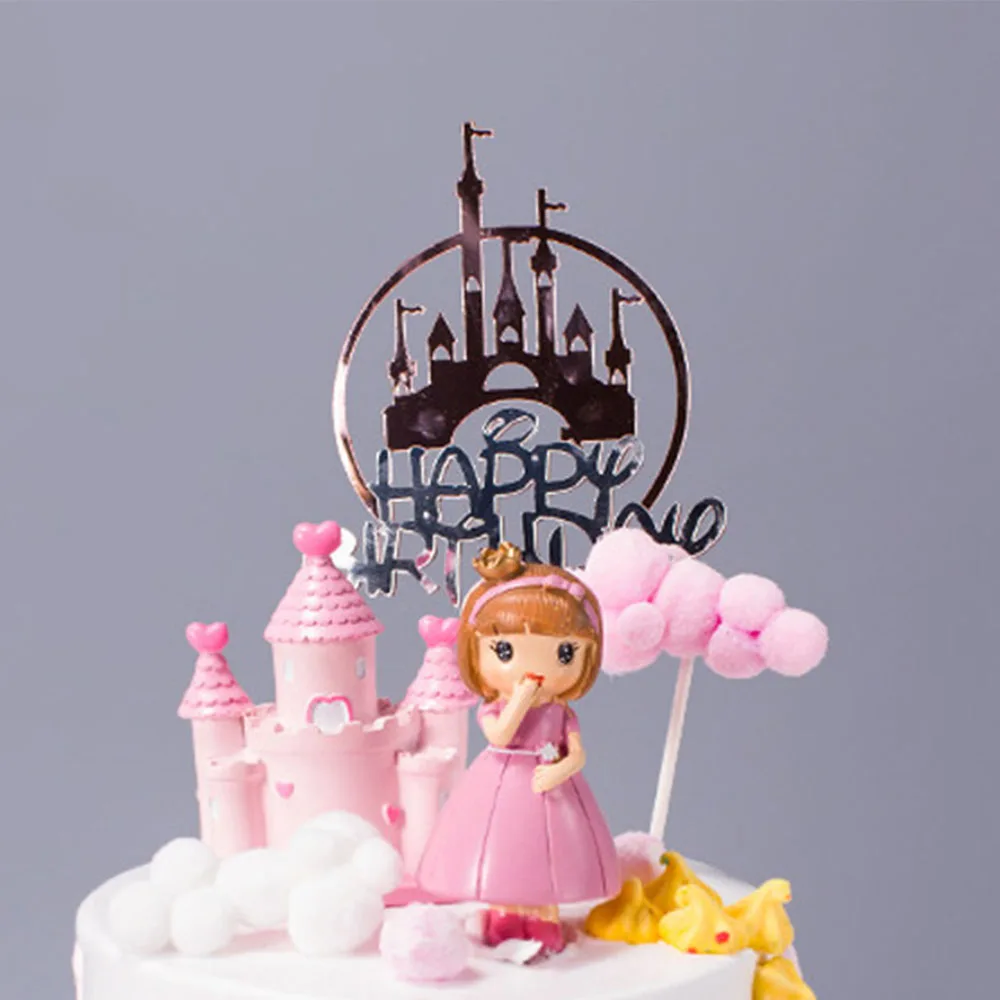 5 шт. товары для украшения торта акриловый замок Топпер с днем рождения сделай сам
