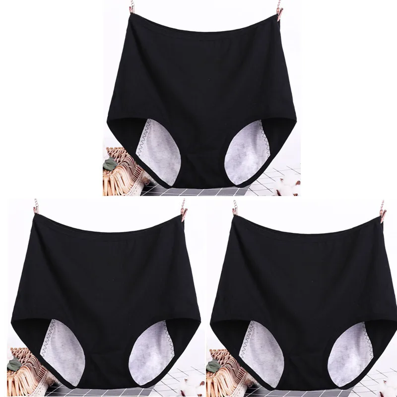 Black X 3 ALICENO, большой размер, XL-6XL, герметичные, менструальные трусики, физиологическое женское нижнее белье, хлопковые непромокаемые трусы 3313 - Цвет: Black X 3