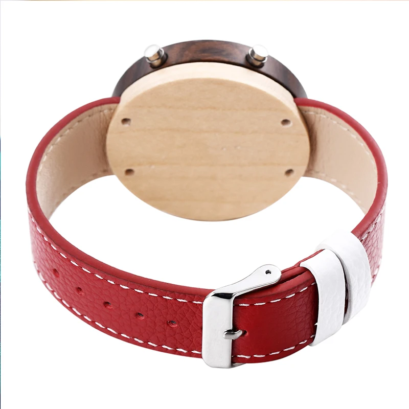 Creative Wooden Watch Hollow Case LED Display Dial Watches Leather Strap Wristwatch Walnut Wood Colorful Bamboo reloj de madera