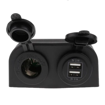 

Car Motorcycle Marine 12V Plug Power Outlet Dual USB Charger Socket +wires