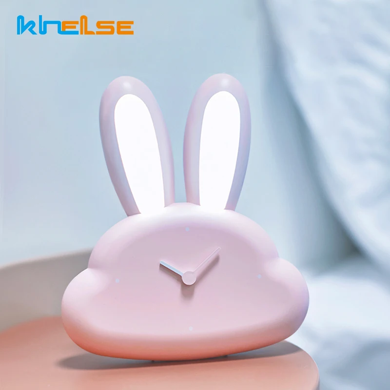 

Kids Sensor LED Night Lamp Decorate Clock Desk Light Battery Can Charging Cute Bunny Creative Love Gift For Baby Bedroom Luminar