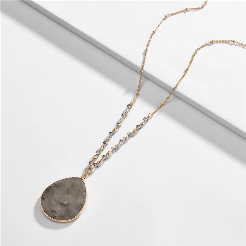 Water Drop F.I.N.S четыре типа богемные модные ювелирные изделия натуральные каменные подвески, ожерелья Длинный свитер цепь Шарм ожерелье для женщин - Окраска металла: Water Drop