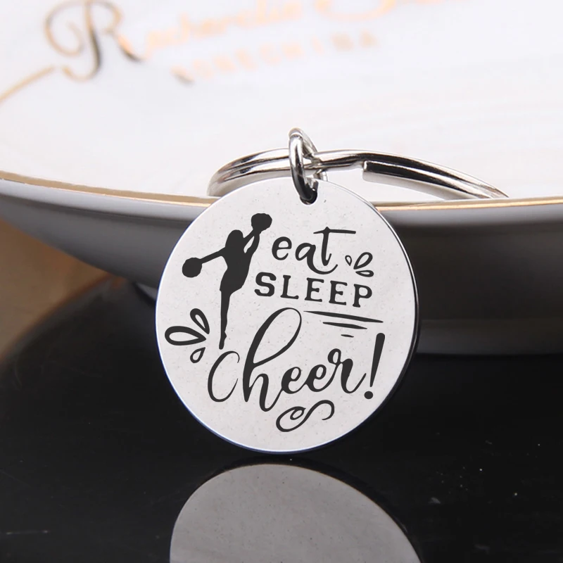 Брелок FLYANGEL с гравировкой Eat sleep Cheer Enjoy Life, ювелирный брелок для Чирлидера, подарки из нержавеющей стали