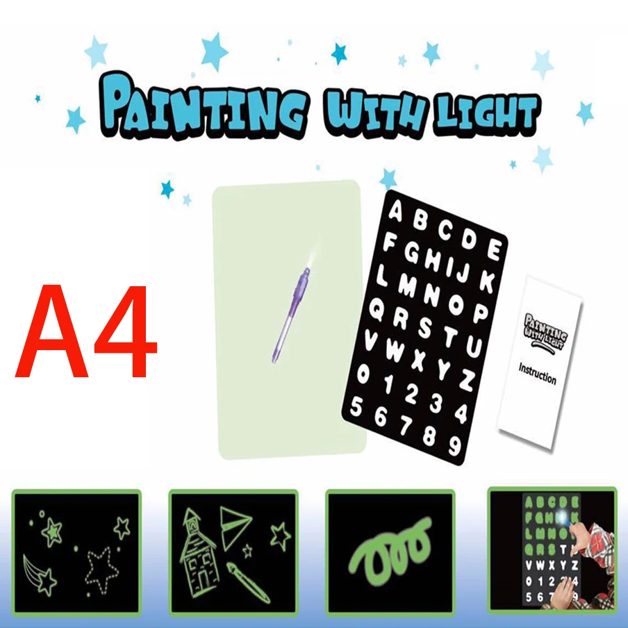 Magic рисовать с светильник светодиодный световой доска для рисования Doodle A3 A4 A5 планшет для рисования для детей Рождество День рождения подарки сумки