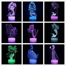 Русалка 3D иллюзия Лампа 7 цветов Изменение Оптическая иллюзия сенсорный стол светодиодный ночник большие подарки для детей украшение дома