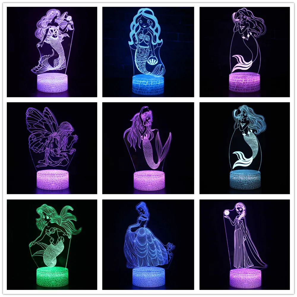 

Mermaid 3D Illusion Lamp 7 Colors Change Optical Illusion Touch Table Desk LED Night Light Great Kids Gifts Home Decoration