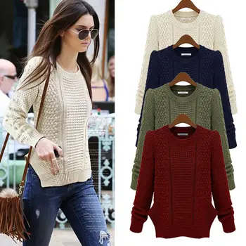 

Fashion Winter Clothes New Women Loose Sweater Ladies Long-sleeve O Neck Pullover Solid Color Irregular Hem Knit Sweaters Jumper