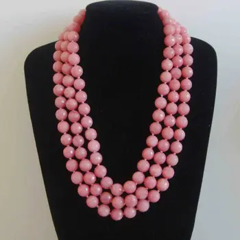 

New 10mm faceted pink Morganite gemstone bead necklace 48 Inch AAA+