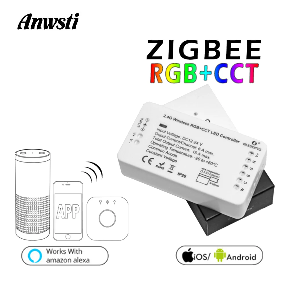 

Светодиодный смарт-контроллер для светодиодных лент OPTO ZIGBEE RGB WW, светодиодный контроллер постоянного тока 12 В 24 В RGBCCT, светодиодный контроллер Echo Plus Smartthings, концентратор Zigbee 3,0