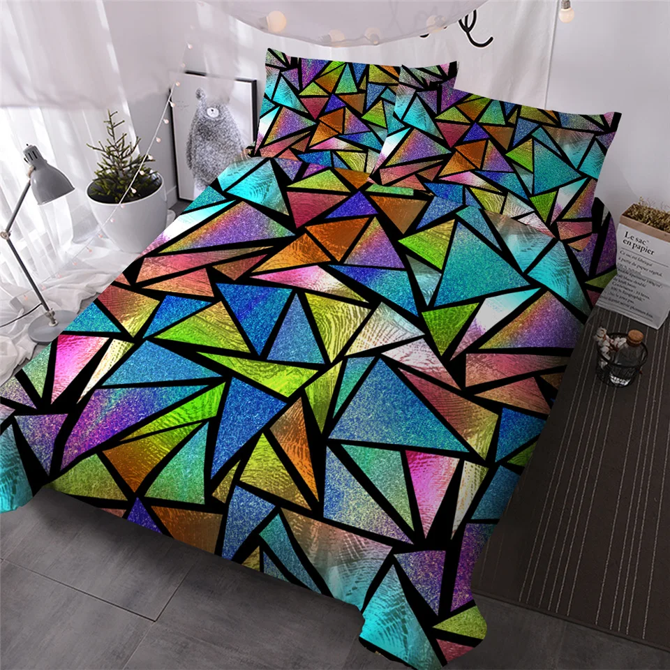 BlessLiving Colorful Bedding Set Geometric Comforter Cover Watercolor Galaxy Luxury Bed Set Waves Camouflage Home Textiles 3PCS - Цвет: 8