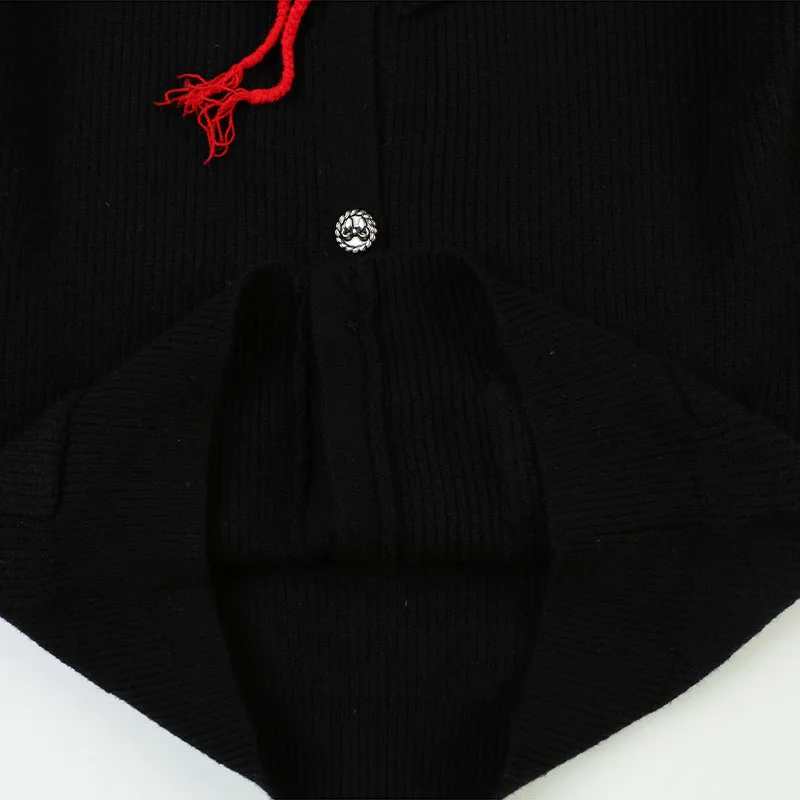 Черный осенний стильный свитер с длинными рукавами и вышивкой, вязаный Топ, кардиганы с круглым вырезом, зимняя одежда, женский свитер