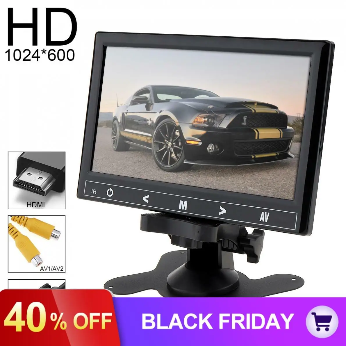 7 Inch 16:9 HD TFT LCD Color Car Rear View Monitor 2 Video Input DVD VCD Headrest Vehicle Monitor Support Audio Video HDMI VGA