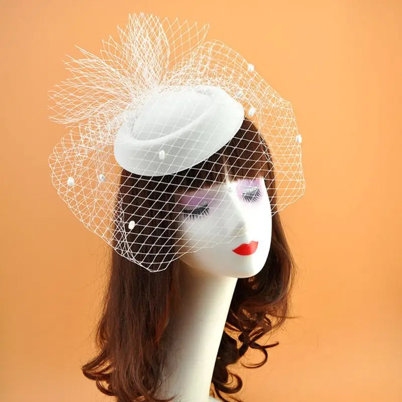 Womens Felt Fascinator Hat Topper Mesh Fishnet Veil Small Plush